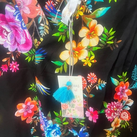 NWT JOHNNY WAS sognatore nero high low kaftan cover up in nero multi floral s/m - Picture 7 of 10